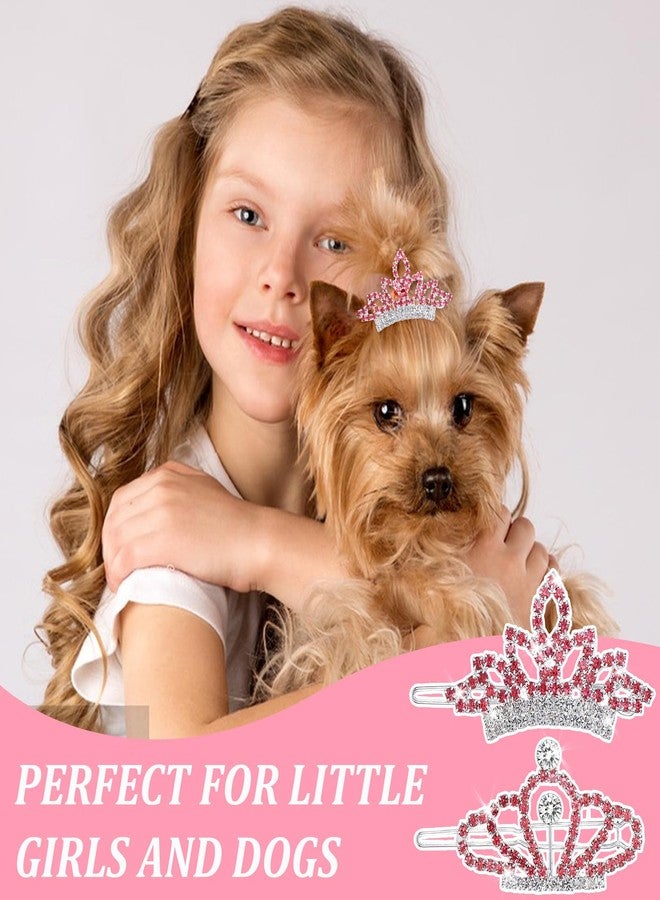 Psiriol 2Pcs Pink Gem Rhinestone Dog/Cat Tiara Crown, Crystal Rhinestone Hair Accessories, Puppies Barrette Grooming Hair Accessories for Dogs, Pet Grooming Costumes (Pink) - Image 4